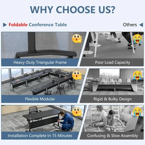 Vista 8 de 47.2in Folding Conference Table, Modular Meeting Table with Wheels 2Pack Modilan