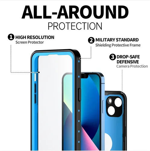 Vista 5 de BEASTEK Funda impermeable para iPhone 13 Mini, serie NRE a prueba de golpes a prueba de polvo bajo el agua IP68 con protector de pantalla integrado