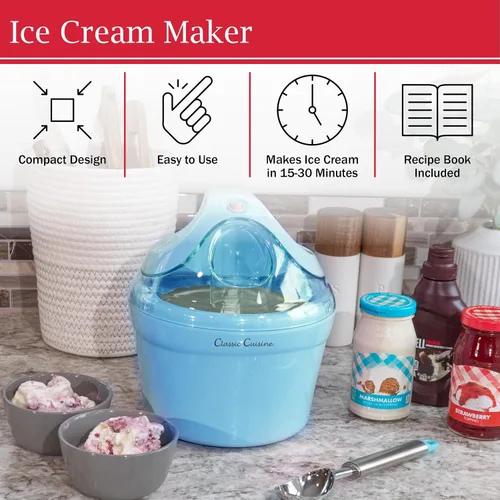 Vista 3 de Máquina para hacer helados – Máquina de helados de 1 cuarto de galón para hacer sorbete, helado, helado y yogur congelado – Electrodomésticos de Azul