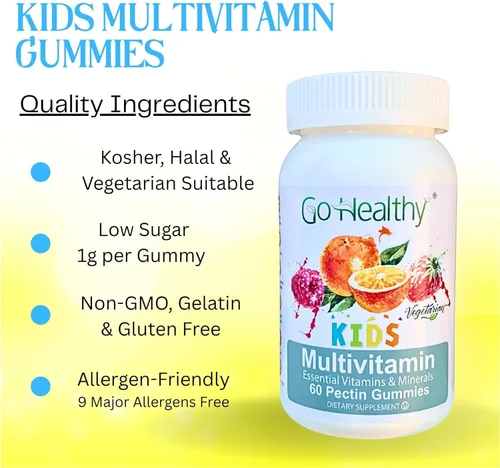Vista 2 de Go Healthy - Gomitas multivitamínicas para niños, vitaminas vegetarianas de gomitas, sin OMG, sin gluten, Kosher y halal, 30 porciones