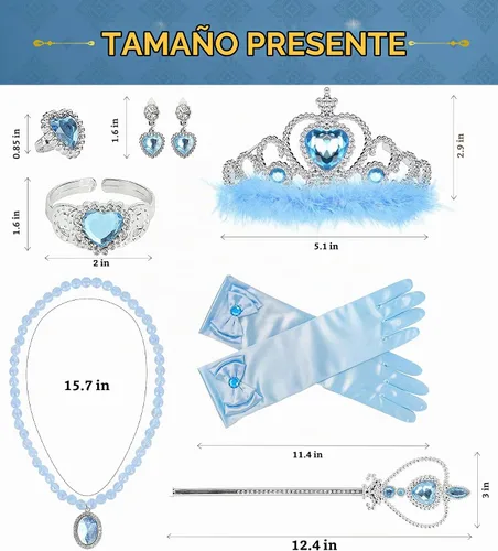 Vista 7 de Accesorios de Vestido de Princesa Guantes de Princesa, Conjunto de Vestir de 7 Piezas BIBUTY para Niñas Pequeñas Azul