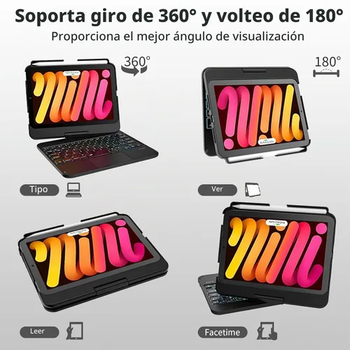 Vista 4 de TaIYanG Funda de teclado para iPad mini 7 A17 Pro 2024 y Mini 6, funda de teclado con trackpad retroiluminado de 7 colores para iPad mini 6ª