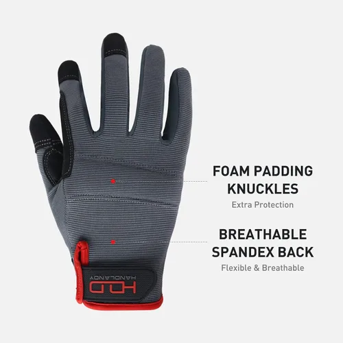 Vista 3 de HANDLANDY Paquete – 2 pares de guantes de trabajo para mecánico utilitario y guantes de trabajo de agarre resistentes a los impactos, talla M