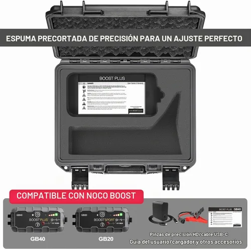 Vista 2 de Funda para NOCO Boost GB40 y GB20 – Funda de transporte rígida impermeable con espuma precortada personalizada, caja de viaje protectora a prueba