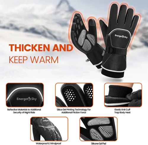 Vista 5 de UJUJIA -Guantes de invierno de 40 , guantes de esquí y snowboard para hombres y mujeres, guantes térmicos cálidos para clima frío, impermeables