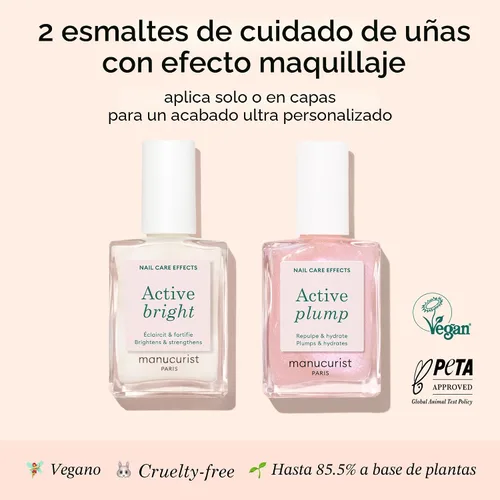 Vista 2 de Manucurist Active Icons Duo - Juego de esmaltes de uñas Active Bright, Active Plump - Fortalecedor de uñas, esmalte iluminador y cuidado, regalos