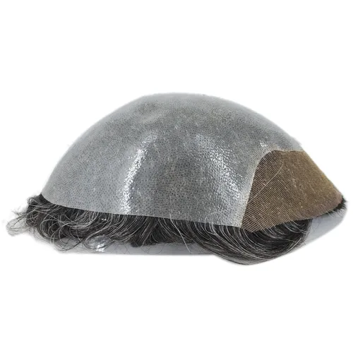 Vista 4 de Toupee para hombres, sistema de cabello gris al 20%, línea capilar invisible, color negro natural, sistema de unidad de cabello 1B20
