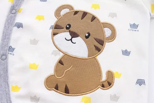 Vista 2 de Hikido Mameluco cómodo para bebé con lindo estampado de dibujos animados, paquete de 2 mamelucos de algodón para uso diario