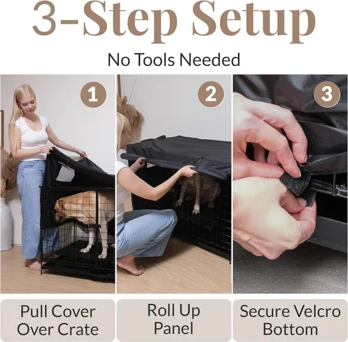 Vista 4 de Funda de jaula para perro de 36 pulgadas, material impermeable mediano, duradero, reductor de luz e impermeable con bolsa de almacenamiento, ventana