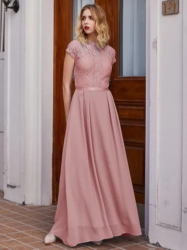 Vista 3 de Miusol Vestido largo formal de dama de honor con cuello redondo y encaje floral para mujer