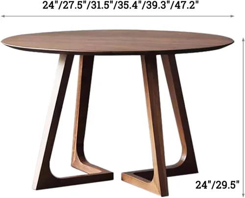 Vista 2 de Mesa de comedor moderna de mediados de siglo, mesas redondas de madera maciza para cocina y comedor, mesa de pedestal rústica, mesa de centro