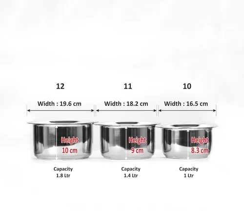 Vista 5 de Sumeet Juego de utensilios de cocina de acero inoxidable con tapa, 1L, 1.4L, 1.8L, 3 piezas (blanco)