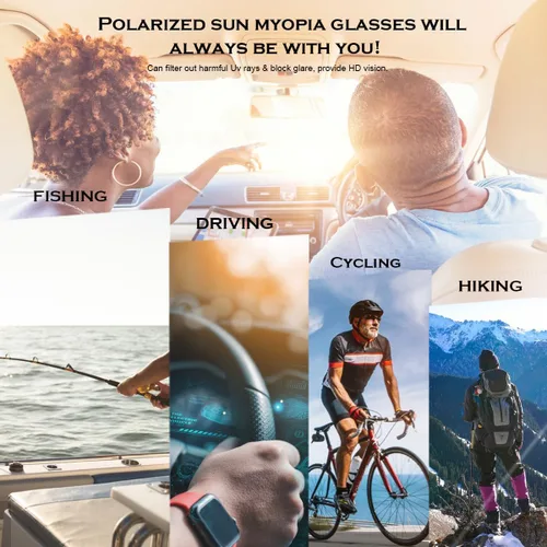 Vista 3 de Gafas de sol polarizadas para miopía, color gris, para hombres y mujeres, lentes de miopía con protección UV Negro