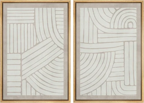 Vista 82 de SIGNWIN Lienzo enmarcado para pared, juego de arte de collage de ondas en espiral de mediados de siglo, formas abstractas, acogedor, neutro
