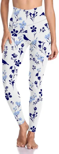 Vista 2 de Leggings para mujer con palmeras y pájaros, pantalones de yoga con control de abdomen, cintura alta, levantamiento de glúteos, leggings adelgazantes