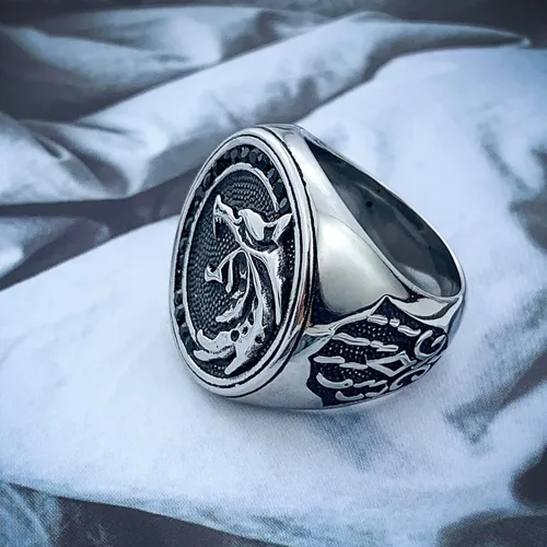 Vista 4 de EZUY GNAY Anillo de lobo para hombre, joyería de acero inoxidable, anillo vikingo, anillo de moda, cazador, cabeza de lobo, regalo para hombres