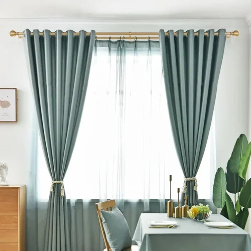 Vista 3 de Barra para cortinas decorativa dorada cálida, de 72-144 pulgadas, barra doble ajustable para cortinas con terminaciones redondas y en barril, de 1