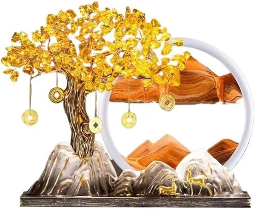 Vista 5 de Crystal Tree Living Room Crystal Fortune Tree, Citrine Money Tree Quicksand Painting Ornament, Home Office Opening Decoration Money Tree Gem Blue