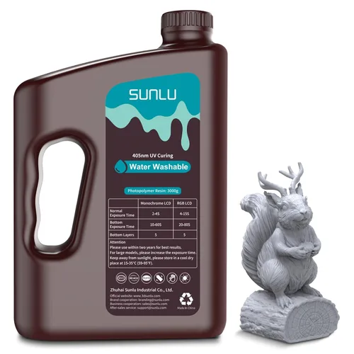 Vista 10 de SUNLU - Resina lavable al agua de 1000 g, resina de impresora 3D de curado rápido para impresoras 3D de resina LCD DLP SLA, resina de fotopolímero