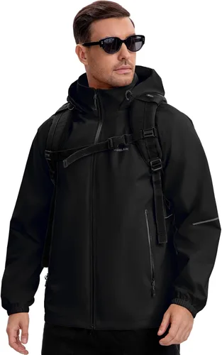 Vista 2 de Chaqueta impermeable para hombre, resistente al viento, transpirable, para senderismo, ciclismo, viajes, con capucha y bolsillos