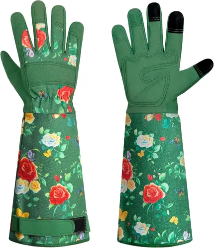 Vista 11 de DLY Guantes de jardinería para mujeres, guantes para rosas resistentes a espinas, guantes largos de jardín para mujeres, guantelete de cuero vacuno