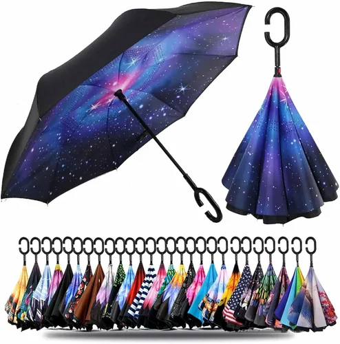 Vista 14 de SIEPASA Paraguas Invertido Reverso de 49/56 Pulgadas, Doble Toldo Extra Grande Ventilado Resistente al Viento Impermeable Paraguas de Golf Tipo A