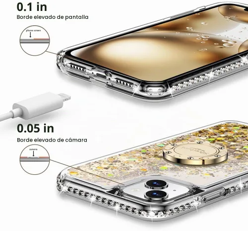 Vista 7 de Silverback Funda para iPhone 11 con soporte de anillo, oro transparente Claro Dorado