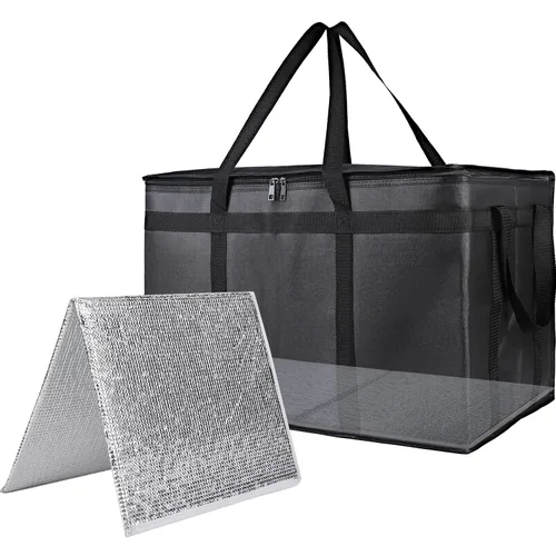 Vista 17 de Bodaon Bolsa de entrega de pizza aislada, 20" x 20" x 8" bolsas calentadoras de pizza para mantener caliente, bolsa aislada para entrega de Negro