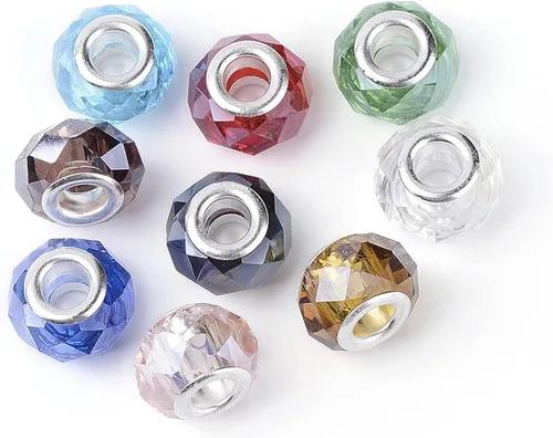 Vista 12 de 120 cuentas redondas planas europeas transparentes facetadas grandes con núcleos de latón chapados en plata, cuentas de cristal de imitación