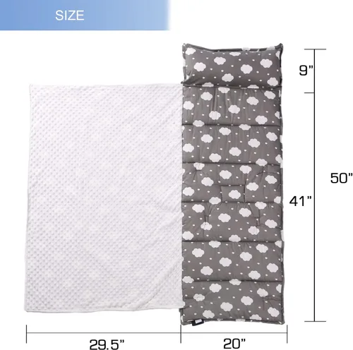 Vista 6 de NapCure Tapete para siesta para niños pequeños con almohada y manta de minky, tapetes enrollados suaves para niños y niñas, ligera, guardería, Nube