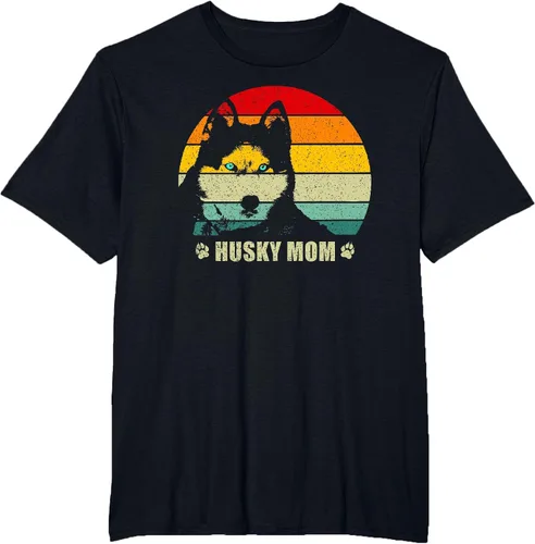Vista 4 de Husky Mom Retro Dog Lover Mother Siberian Huskies Tee Women T-Shirt Asphalt Grey