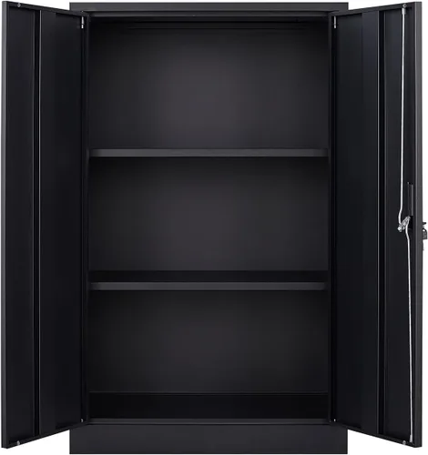 Vista 5 de Armario de almacenamiento de metal de 42 pulgadas con cerradura, gabinete de almacenamiento con 2 estantes, gabinete de acero con 2 puertas