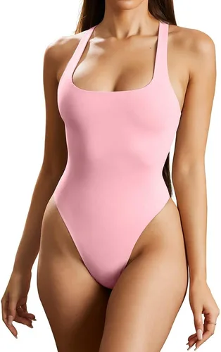 Vista 2 de YFANG Body básico sexy para mujer, sin mangas, con doble forro, ajustado