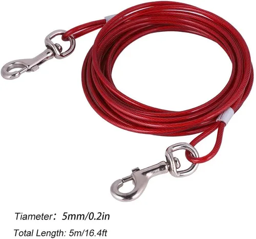 Vista 2 de Fdit Cuerda de correa para perro, alambre de acero resistente, 0.197 in x 16.4 ft, rojo, cable de seguridad para mascotas a prueba de mordeduras