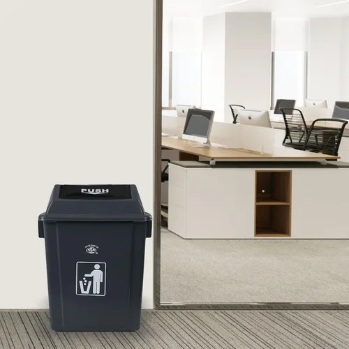 Vista 6 de Readsky Cubo de basura de plástico de 6 galones, tapa oscilante, cubo de basura oscilante, 4 paquetes, gris