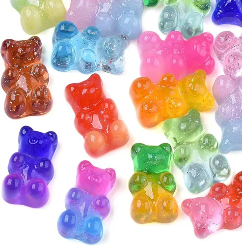 Vista 10 de Pandahall - 45 unidades de cabujones de oso gomoso de resina, coloridos dijes de oso de caramelo con parte trasera plana, dijes de uñas