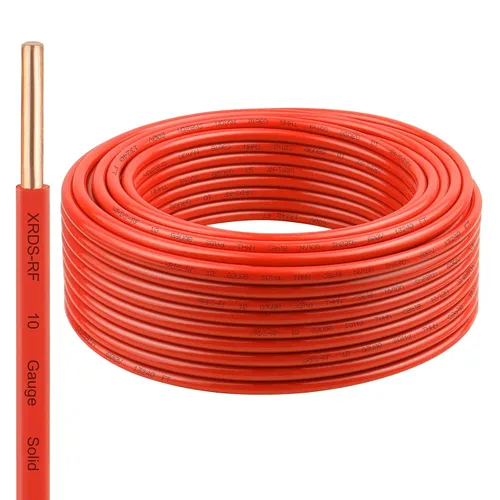 Vista 21 de Cable THHN 25 pies, Conductor Único de Cobre Desnudo, Cable Eléctrico Rojo 10AWG, Cable de Construcción Sólida de 600V con Funda de Nylon