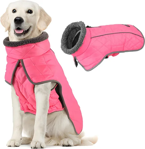Vista 13 de Fragralley Abrigo para perro pequeño, chaqueta impermeable para perro con forro polar cálido, abrigo de invierno reflectante ajustable para perros