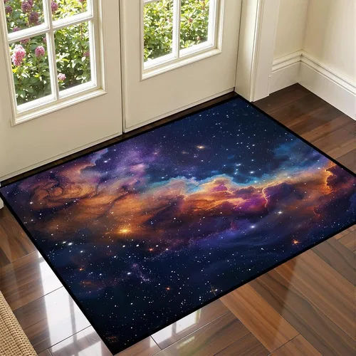 Vista 31 de Alfombra galaxia de 2 x 3 pies para habitación de niños, alfombra de cielo estrellado de pelo bajo, antideslizante, lavable, alfombra nebulosa