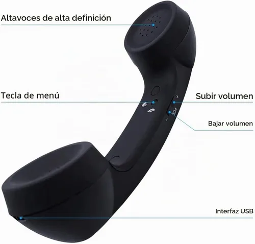 Vista 3 de Auricular de teléfono retro con Bluetooth inalámbrico y USB, a prueba de radiación para teléfonos celulares, cómodo para llamadas (Negro)