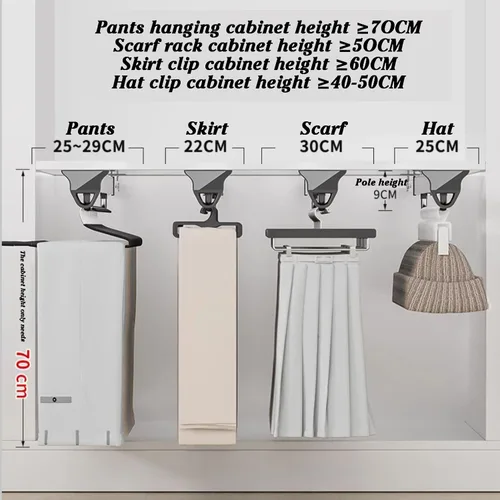 Vista 4 de Slide Out Pants Rack Closet Hanger Bar Pull Trousers Tie Belts Scarf Racks Top Mounted Wardrobe Clothes for Closet Retractable,Retractable Pants