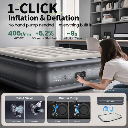 Vista 5 de OlarHike - Colchón de aire matrimonial con bomba integrada, cama inflable