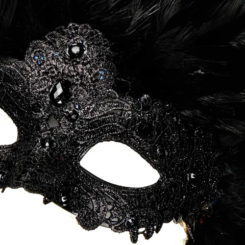 Vista 5 de ILOVEMASKS - Máscara de maquillaje de plumas para carnaval de Mardi Gras, color negro