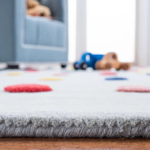 Vista 5 de SAFAVIEH Colección Kids - Alfombra decorativa de 3 x 5 pies, color gris, hecha a mano, de lana de lunares, ideal para zonas de alto tráfico