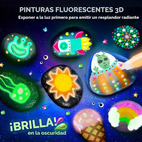 Vista 2 de Kit de pintura de roca: kit de roca que brilla en la oscuridad, artes y manualidades para niños de 6 a 12 años, suministros de arte, kits de pintura