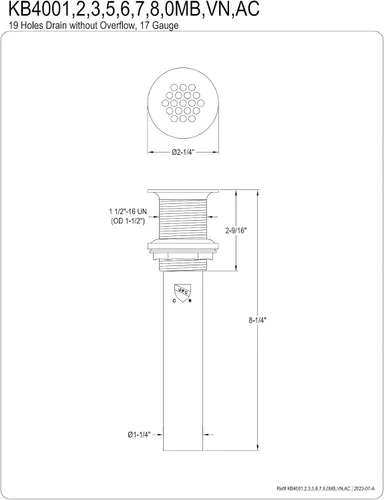Vista 2 de Kingston Brass KB4007 Fauceture Grid Drain without Overflow, latón cepillado, 8.25 x 2.25 x 2.25 pulgadas