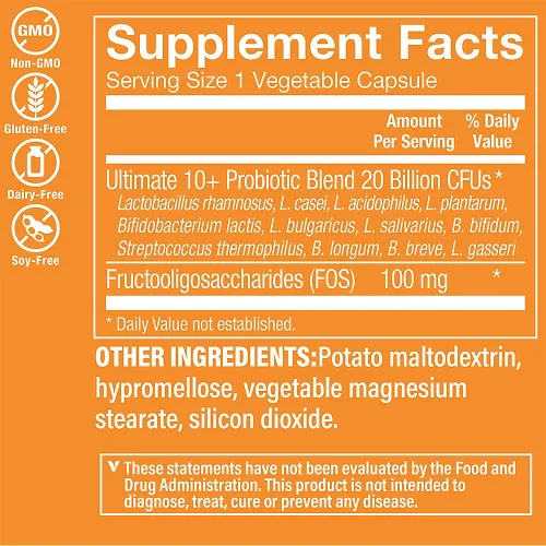 Vista 2 de The Vitamin Shoppe Ultimate 10+ Probióticos 20 mil millones de UFC – 10 cepas probióticas para la salud digestiva, el sistema inmunológico