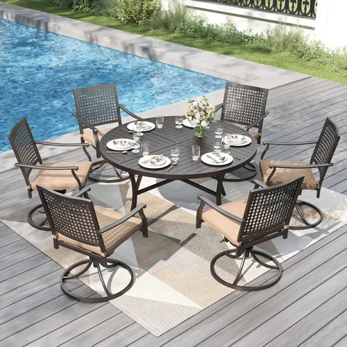 Vista 20 de PHI VILLA Juego de comedor al aire libre de 5 piezas para 4, sillas apilables con cojines y mesa cuadrada de madera de 37 pulgadas con agujero