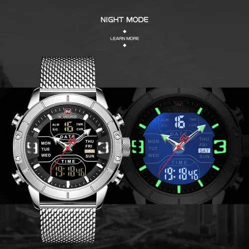 Vista 7 de NAVIFORCE Reloj digital para hombre resistente al agua reloj deportivo de acero inoxidable reloj de cuarzo militar Azul