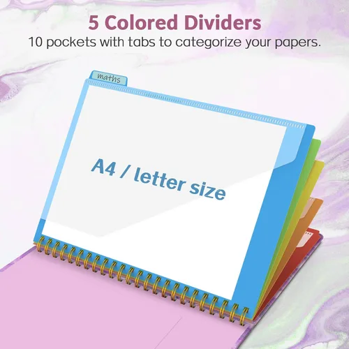 Vista 3 de Sooez Folio portapapeles con bloc de notas recargable, carpeta con 10 bolsillos de almacenamiento para tamaño carta, cuaderno portapapeles